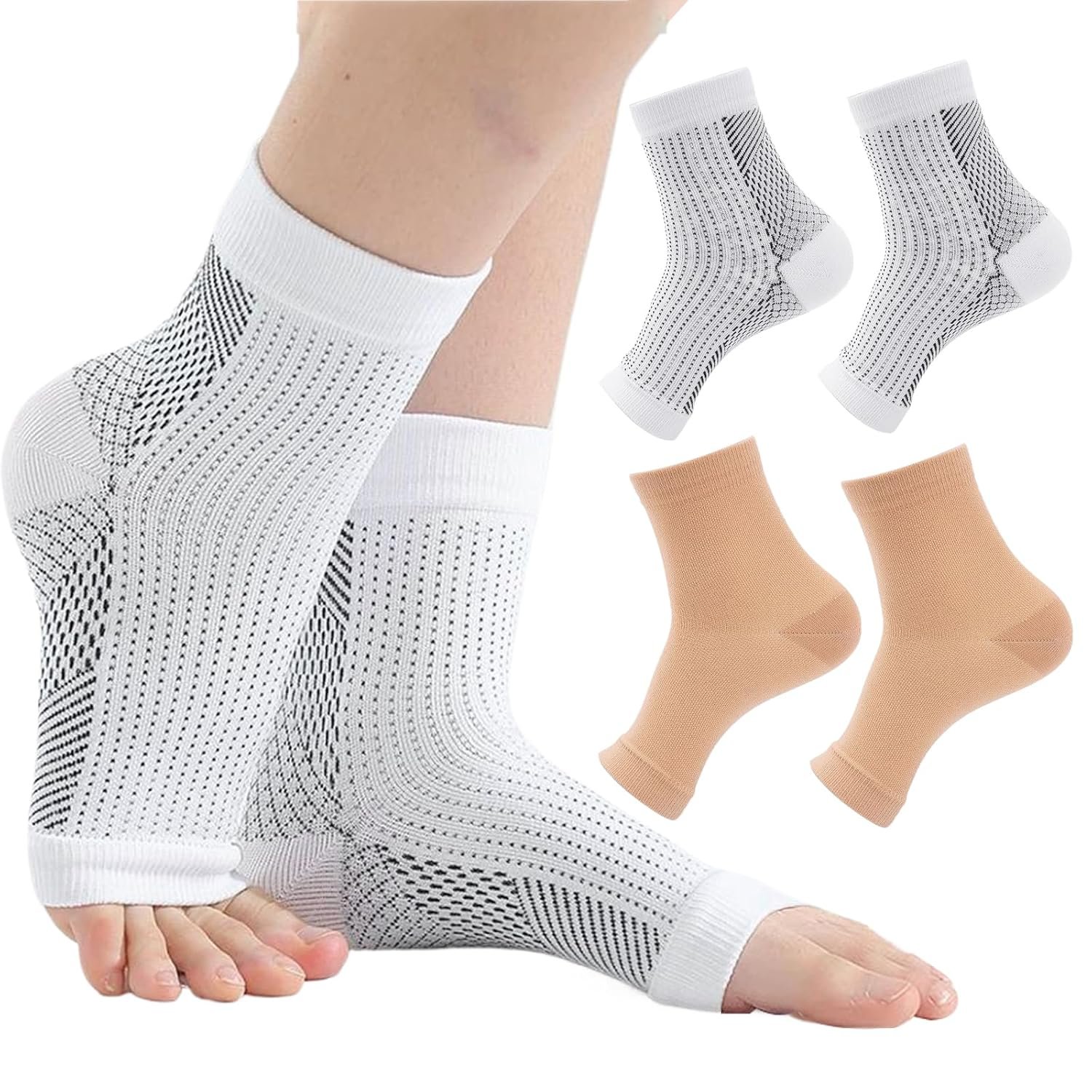 2 PCS Bamboo Foot Sleeves, Bamboos Anti Fatigue Socks, Ankle Protection Socks, Ankle Sleeves for Foot Pain Relief Soothe for Arch Support, Plantar Fasciitis, Achilles Tendonitis (M/L)