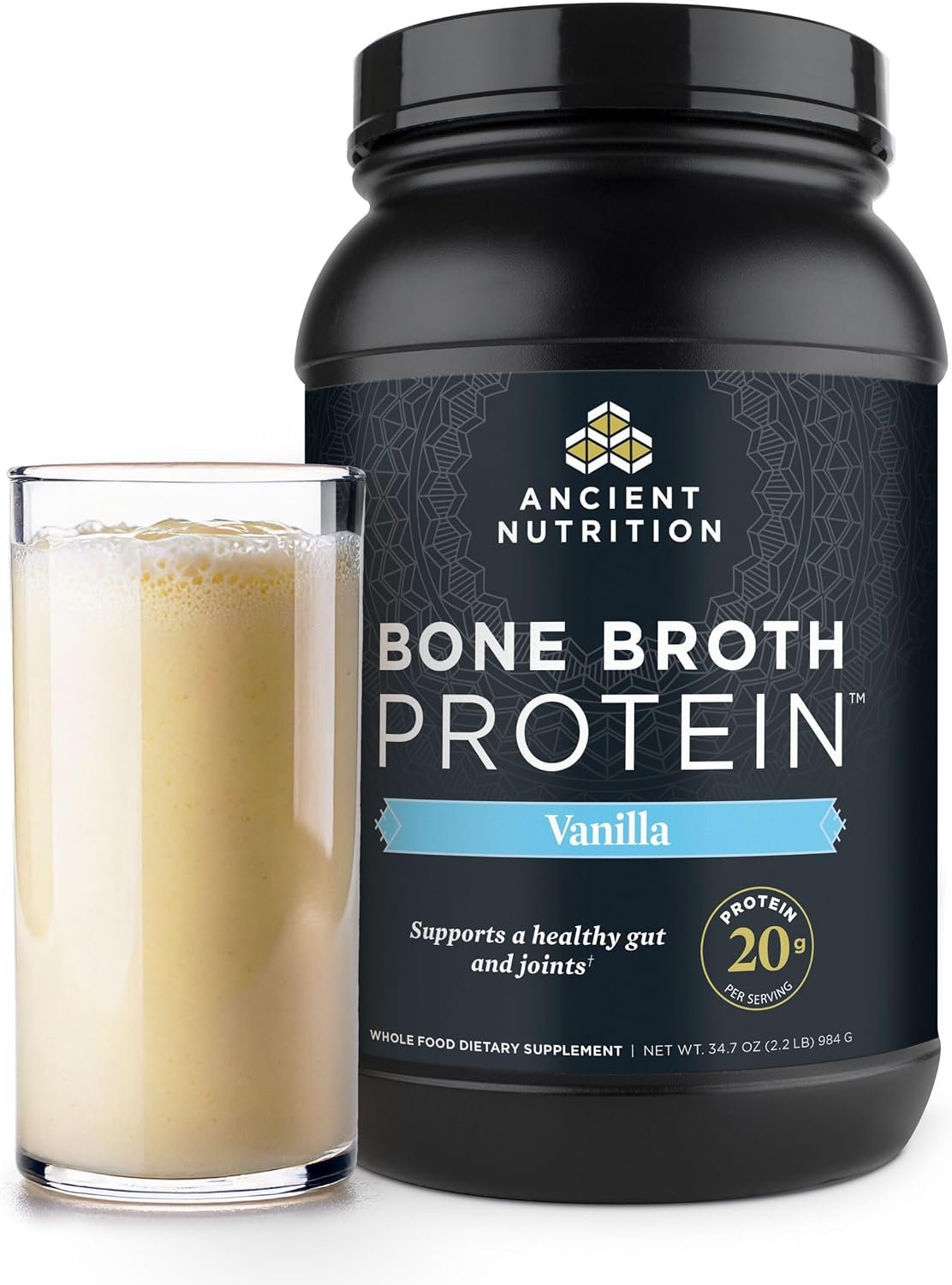 Ancient Nutrition Grass Fed Bone Broth Protein Powder, Vanilla