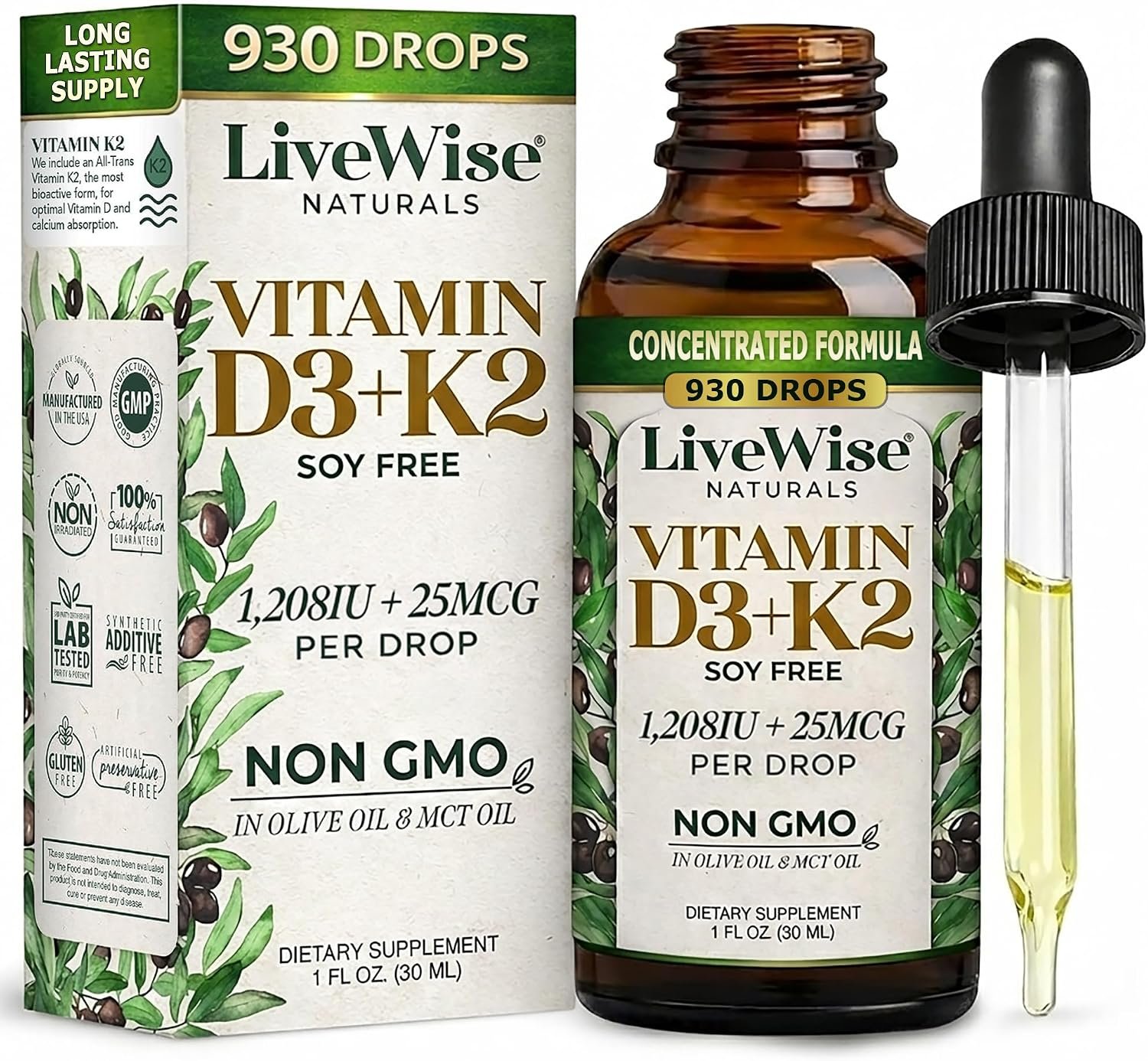 Live Wise Naturals Vitamin D3 K2 Drops for Adults, Ultra Concentrated