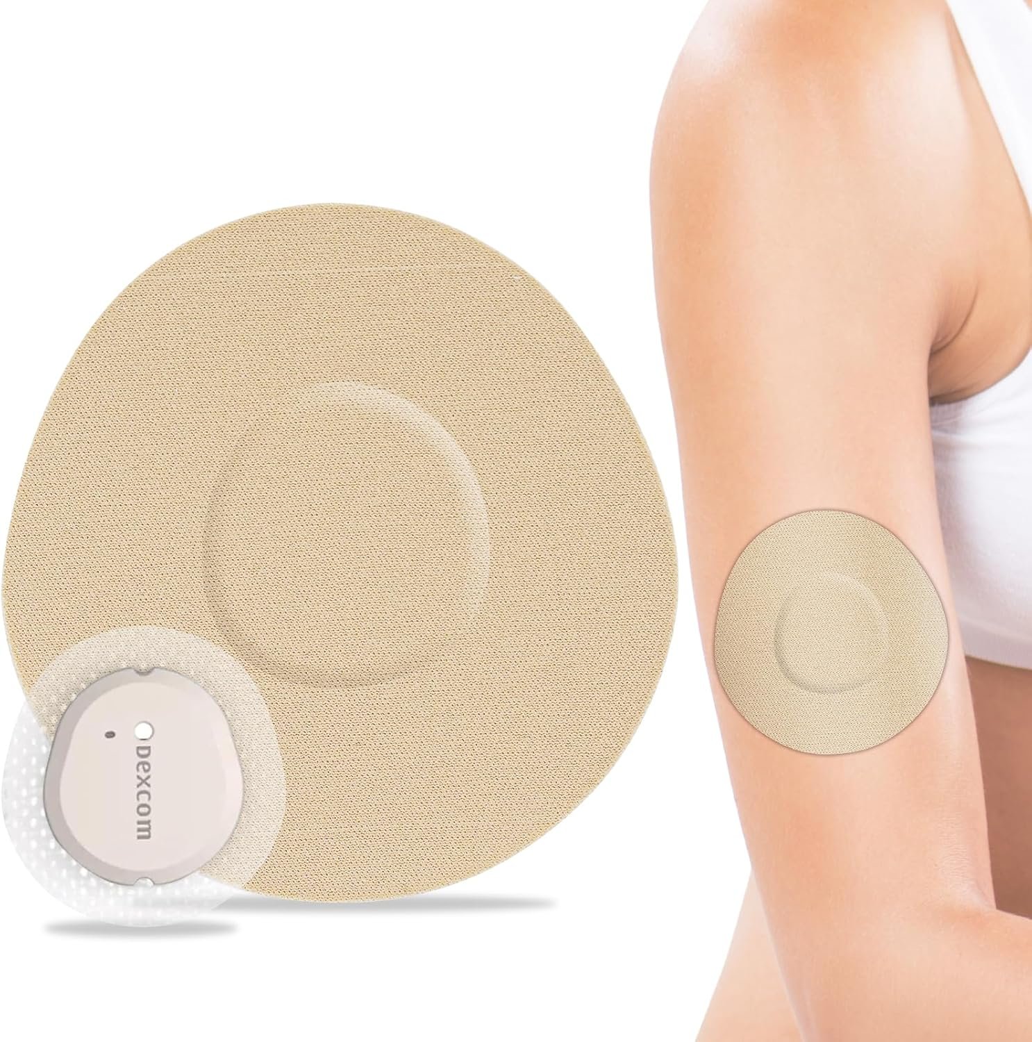 Adhesive Patches for Dexcom G7 & Stelo CGM – Waterproof Over Patches for G7 Flexible CGM Tape, Pre-Cut Adhesive Medical Tape, Continuous Glucose Monitor Sensor Cover – 25 Pack, Beige Patch