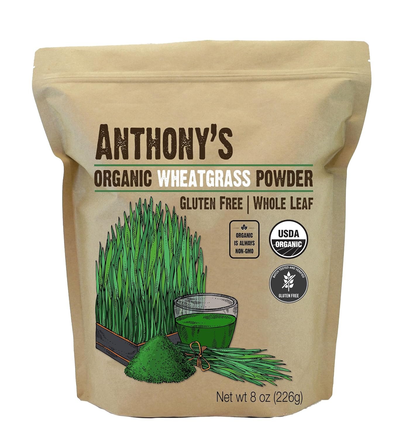 Anthony’s Organic Wheatgrass Powder, 8 oz, Grown in USA, Whole Leaf, Gluten Free, Non GMO