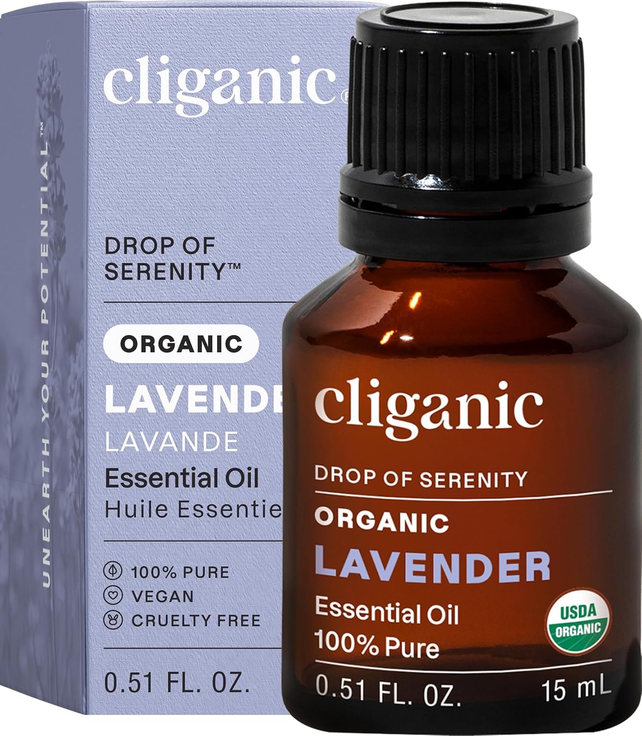 Cliganic Organic Lavender Essential Oil for Diffuser, 100% Pure 0.51 Fl Oz