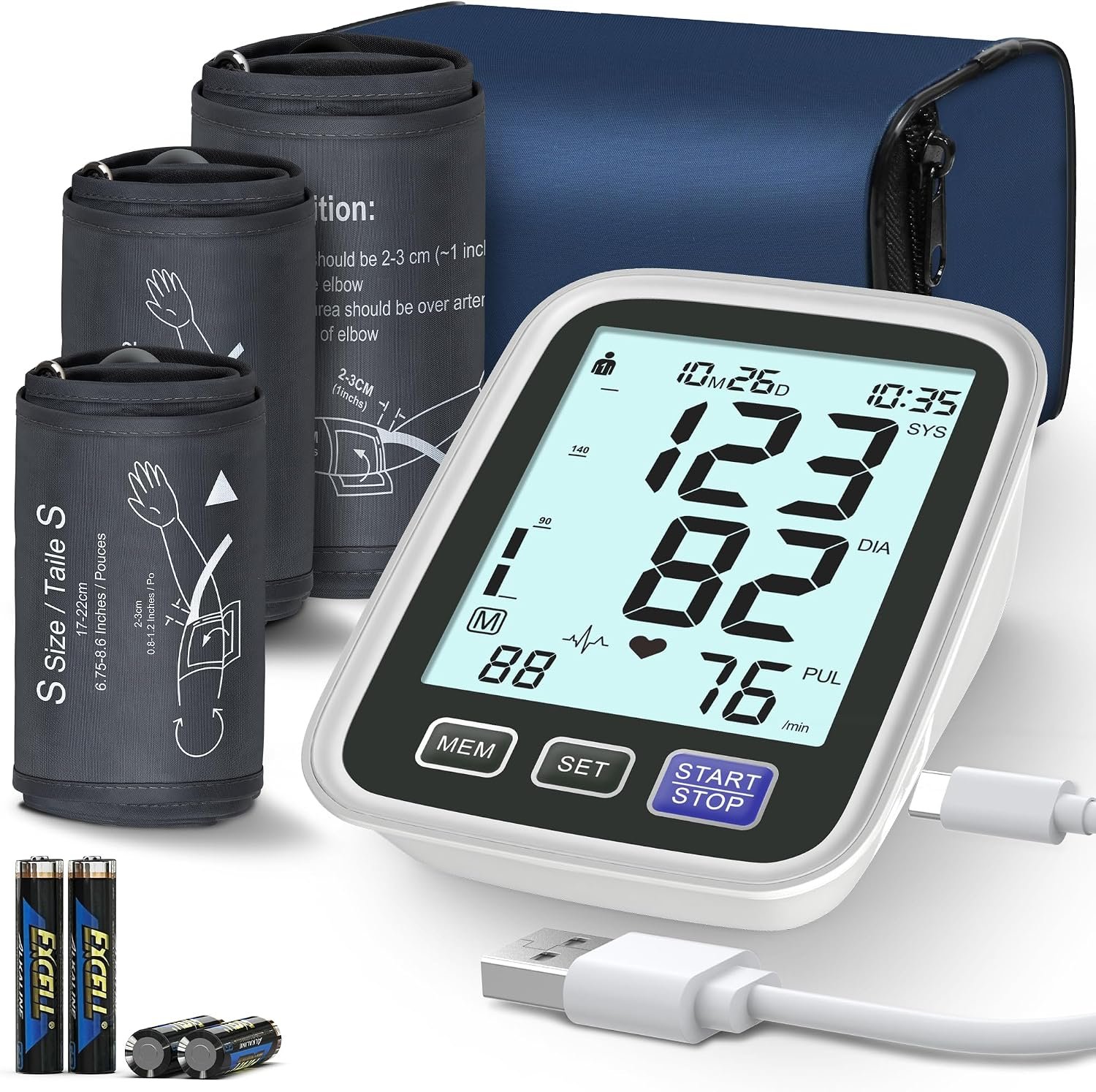 Blood Pressure Machine Upper Arm, 3 Size Cuffs, Small 7″-9″, Medium/Large 9″-17″ and Extra Large XL Cuff 13″-21″, Accurate Automatic Digital BP Cuff Home Use, Large Backlit BP Monitor 3-User 1500 Mem