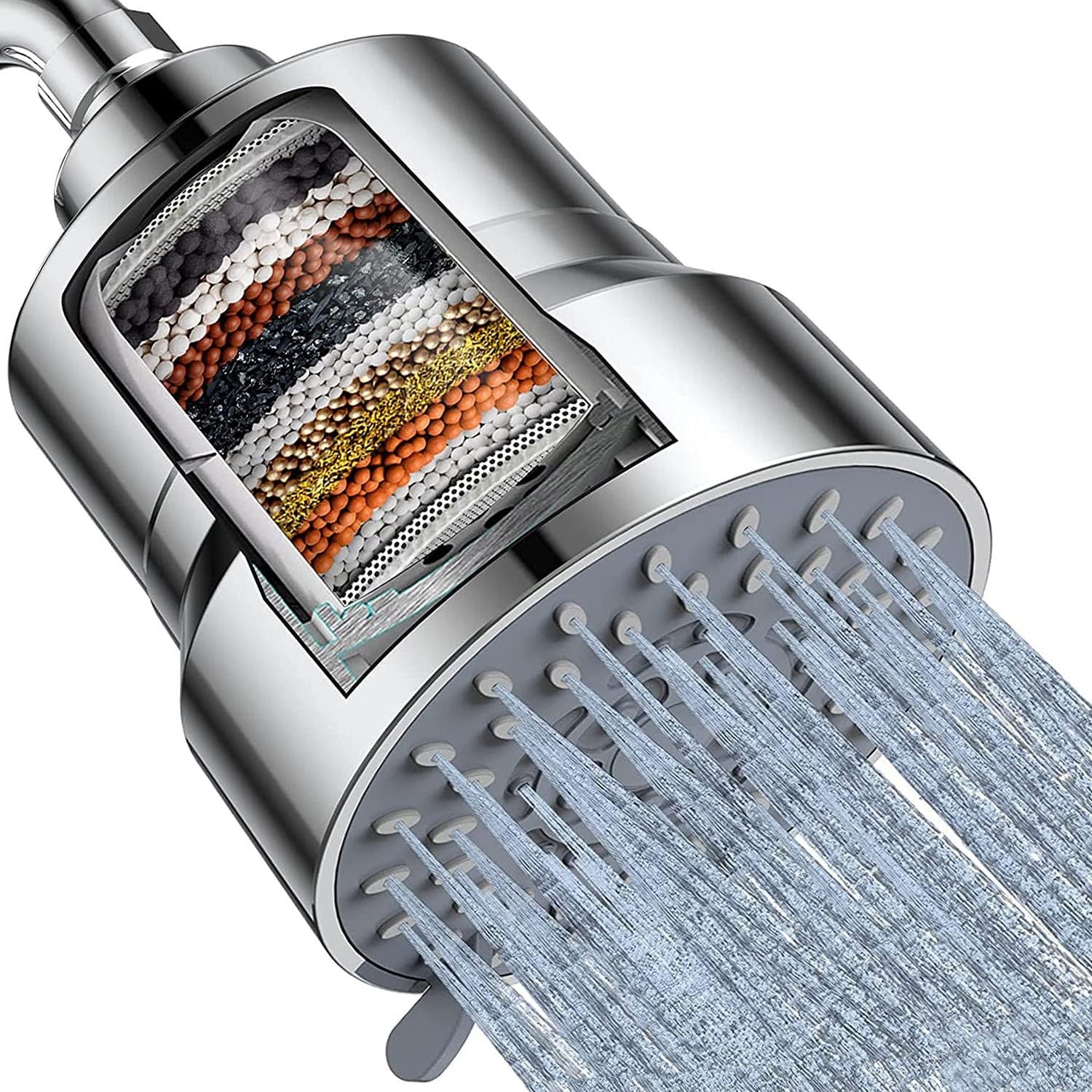 Filtered Shower Head, 3 Modes High Pressure Shower Head with 15 Stage Hard Water Filter Cartridge for Remove Chlorine and Harmful Substances