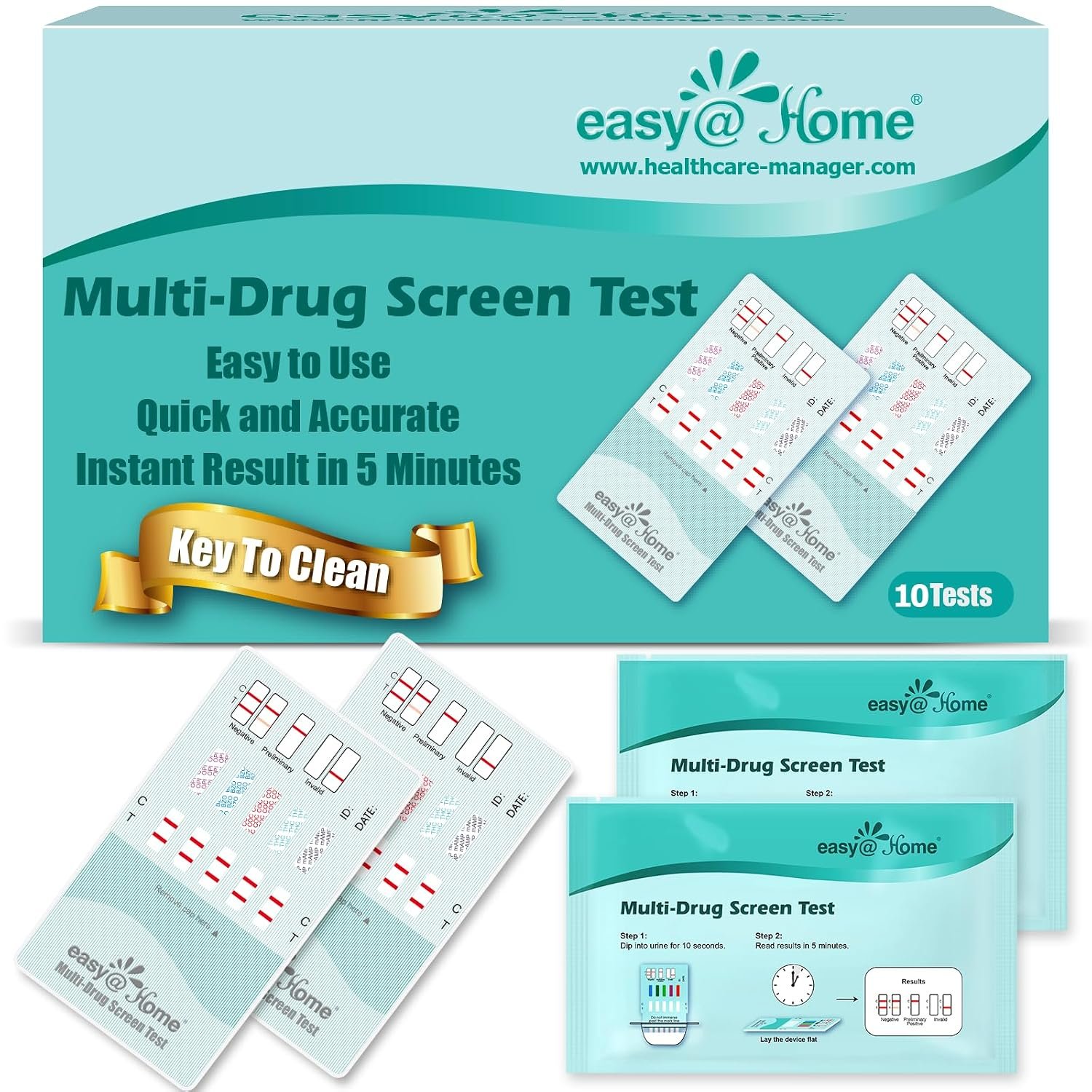 Easy@Home 10 Pack Multi-Drug Screen Test, 10 Panel Urine Drug Tests Kit