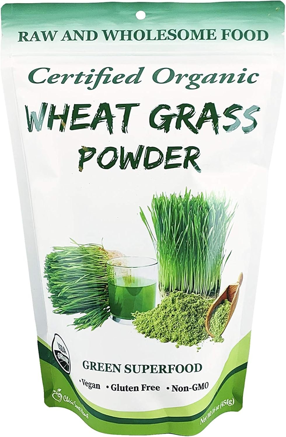Cherie Sweet Heart Organic Wheat Grass Powder, Rich in Vitamins, Fibers, Fatty Acids and Minerals, Vegan Friendly (16 Ounce, 57 Servings)