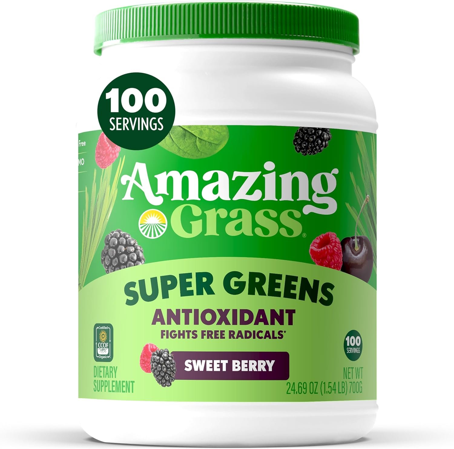Amazing Grass Super Greens Antioxidant Powder, Sweet Berry, 100 Servings