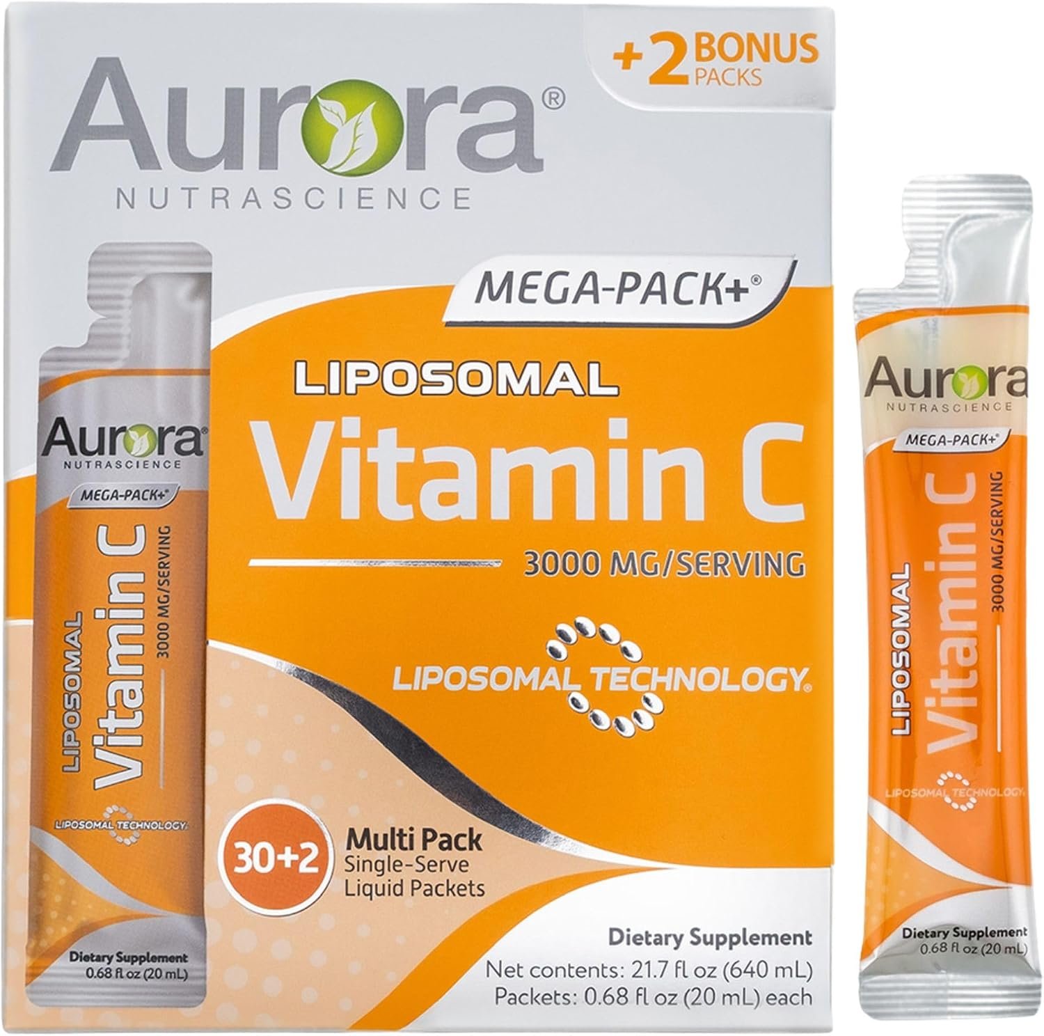 Aurora Nutrascience Liposomal Liquid Vitamin C, 32 Packets, Orange