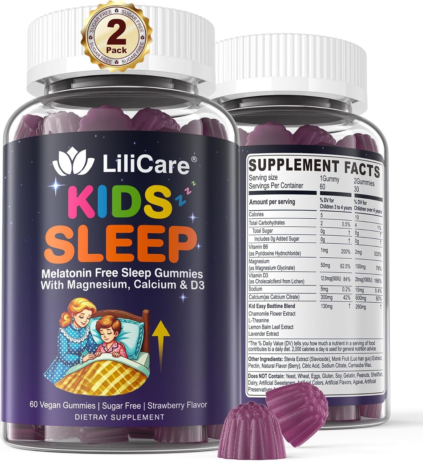 Kids Sleep Gummies – Magnesium Glycinate Gummies, Melatonin Free Sleep Aid