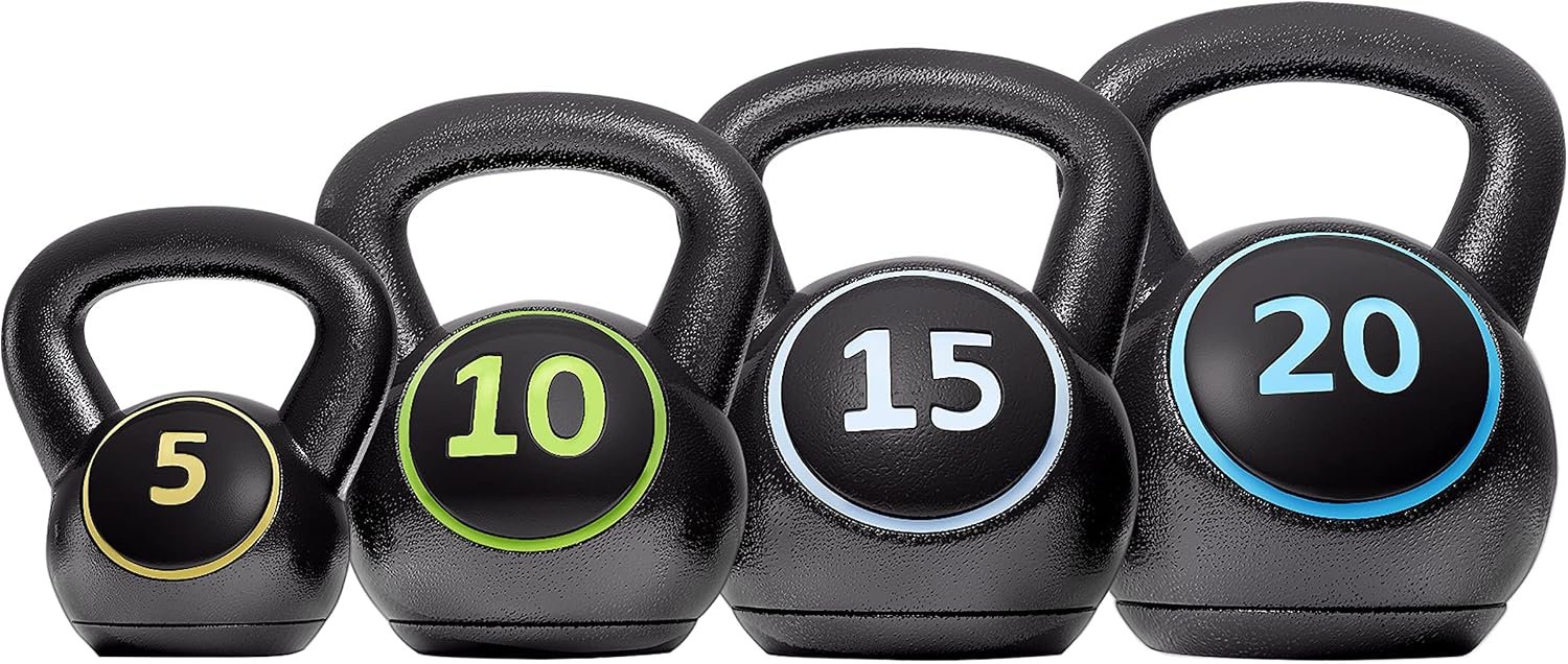 Yaheetech 4 Piece Kettlebell Set 5lb 10lb 15lb 20lb Strength Training Black