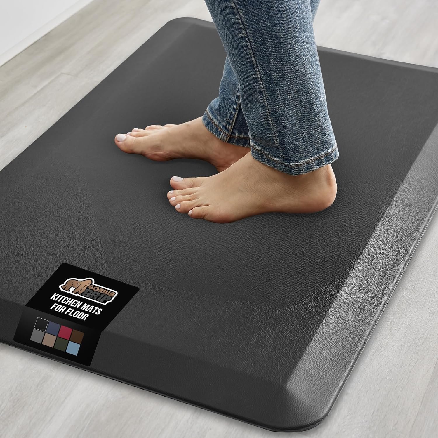 GORILLA GRIP Cushioned Antifatigue Kitchen Mat for Floor, 24×17, Black