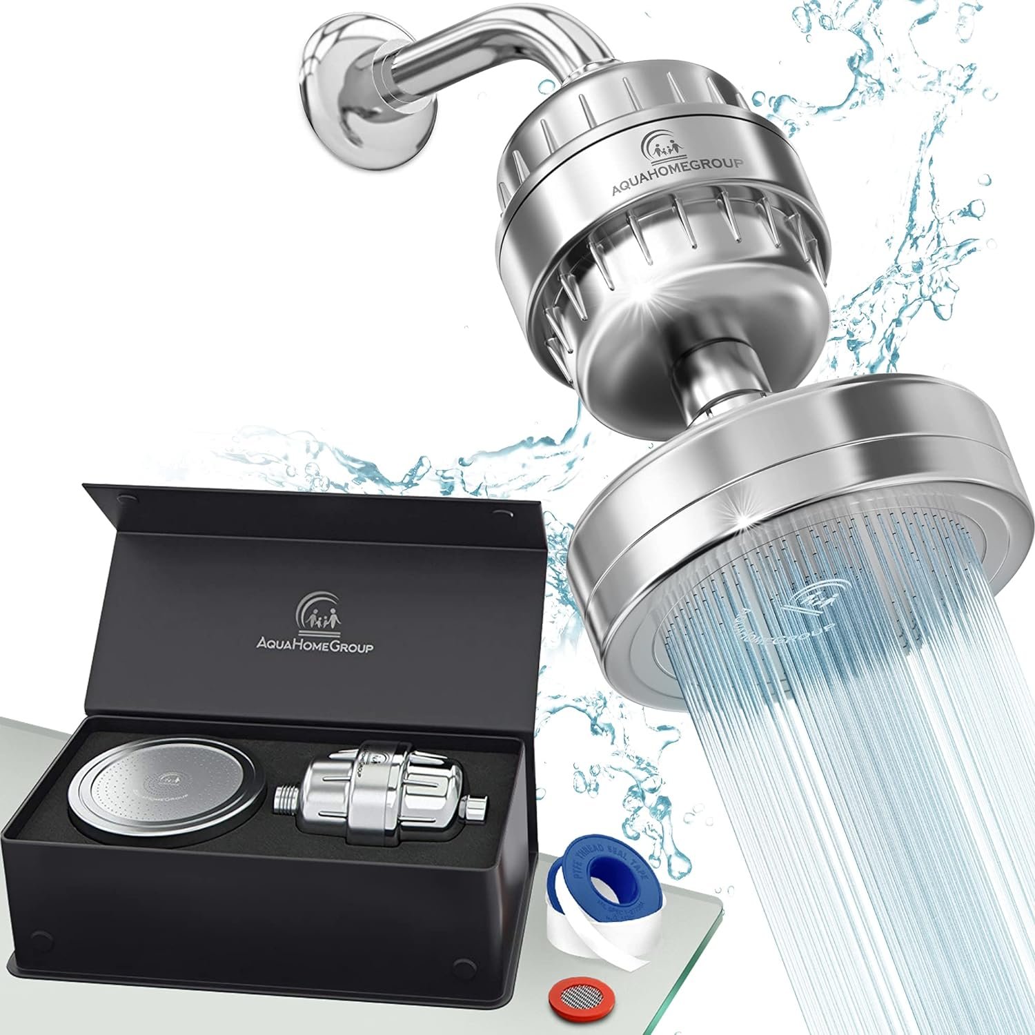 AquaHomeGroup Filtered Shower Head, 20+3 Stage, Reduces Chlorine, Chrome