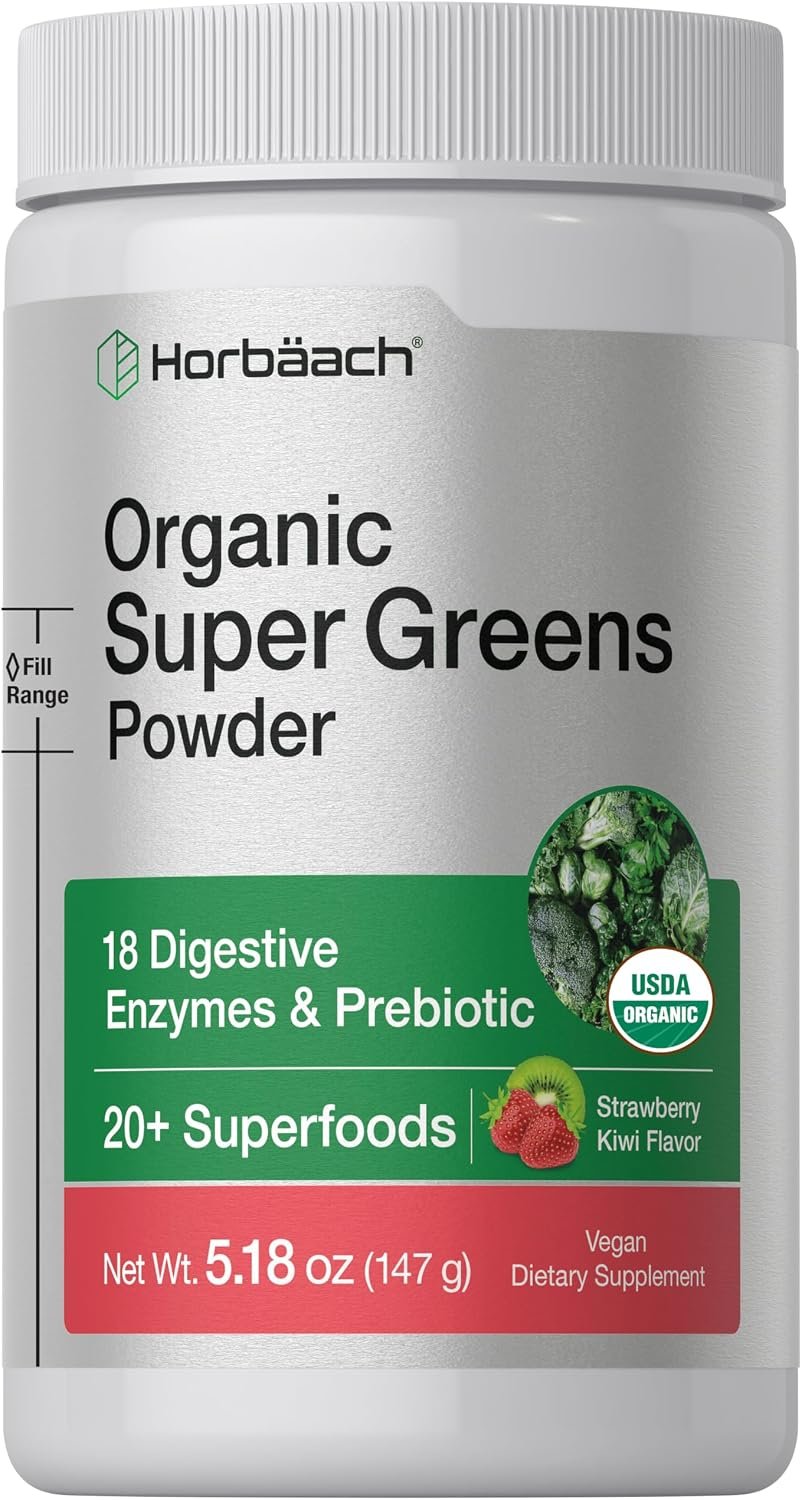 Horbäach Organic Greens Powder | 5.18 oz | 20+ Superfoods & Prebiotics