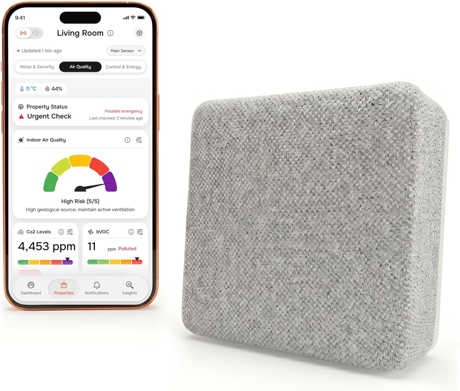WiFi CO2 Detector & VOC Air Quality Monitor — Smart Indoor Tester with App Alerts, LED Display, Temp & Humidity Tracker for Home, Office, Bedroom & Airbnb (Alexa & Google Home)