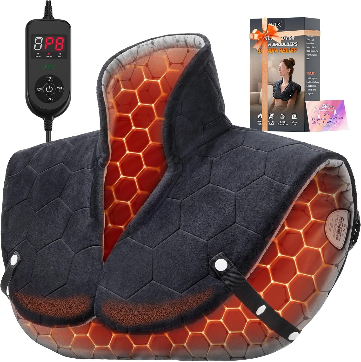 UTK 6X Far Infrared Heating Pad for Neck Shoulders and Back, 30S Fast Heat