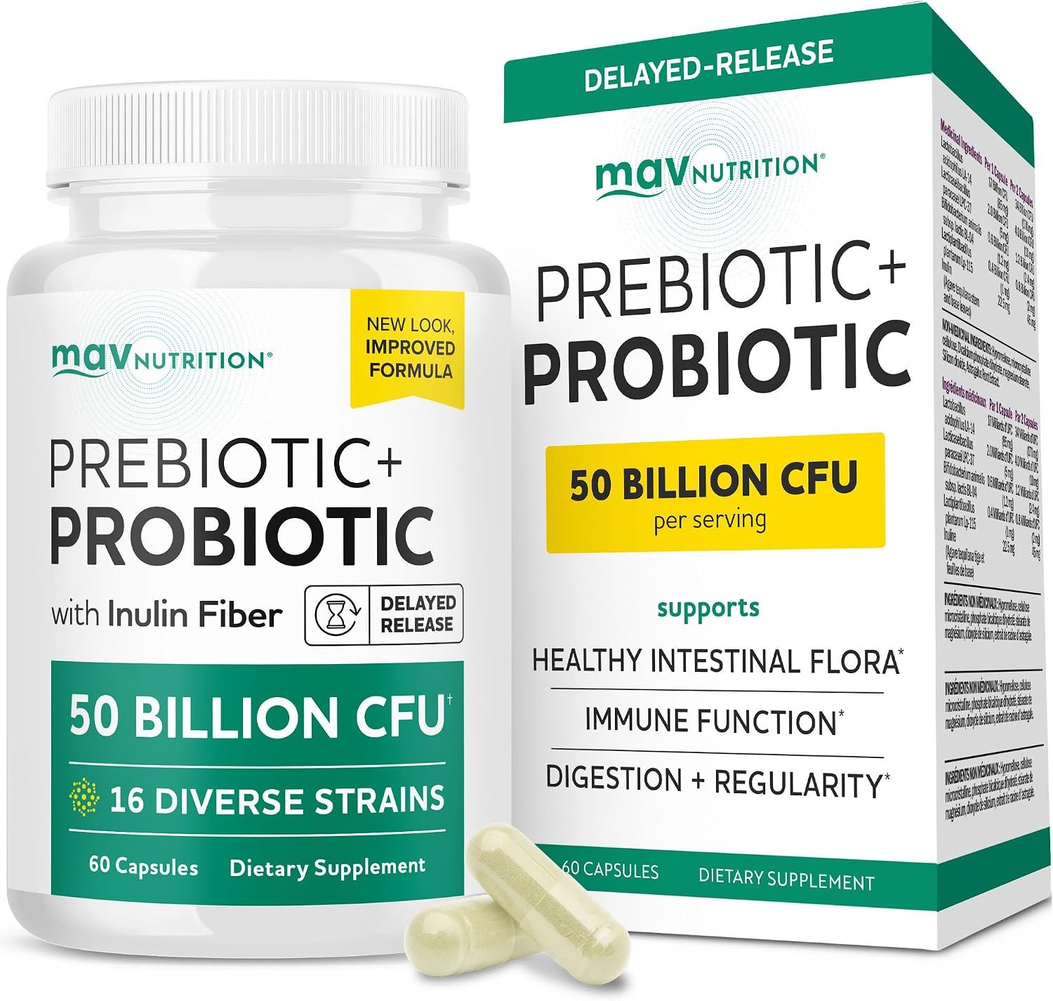 Prebiotics and Probiotics, 50 Billion CFU, 16 Probiotic Strains & Inulin