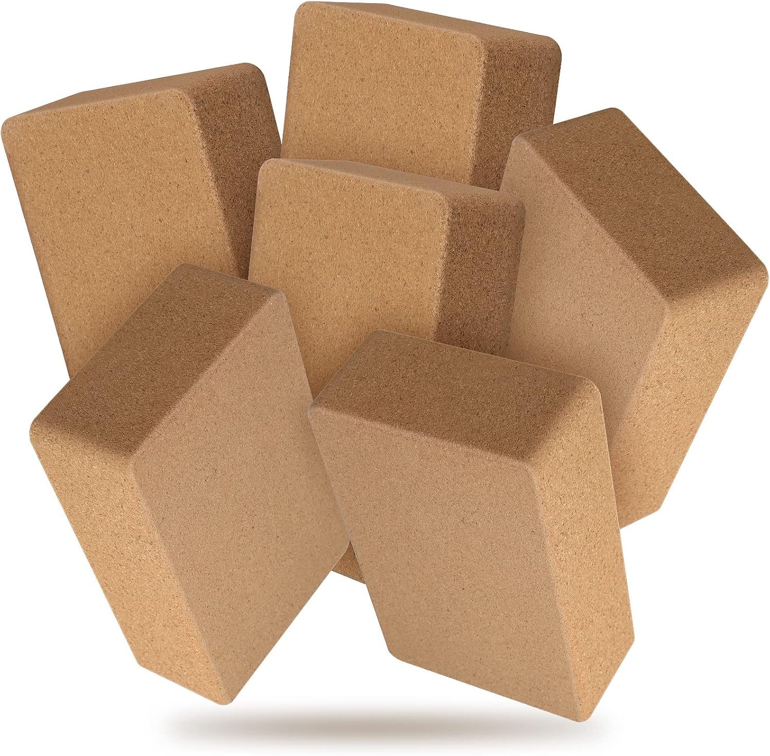 Junkin 6 Pack Cork Yoga Blocks for Supportive Stretching, 9 x 6 x 3 Inches