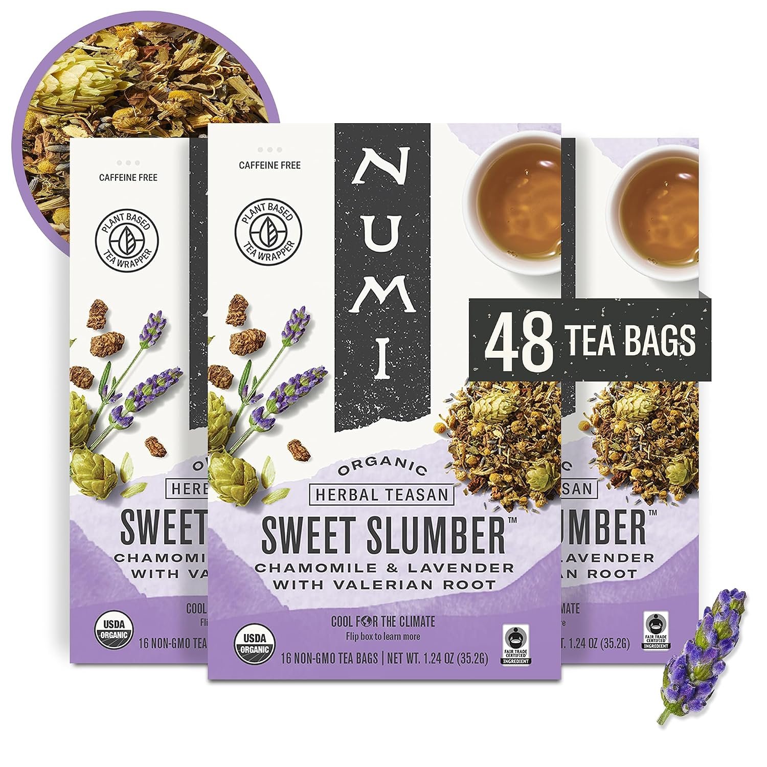 Numi Organic Sweet Slumber Tea, 48 Herbal Tea Bags, Caffeine Free
