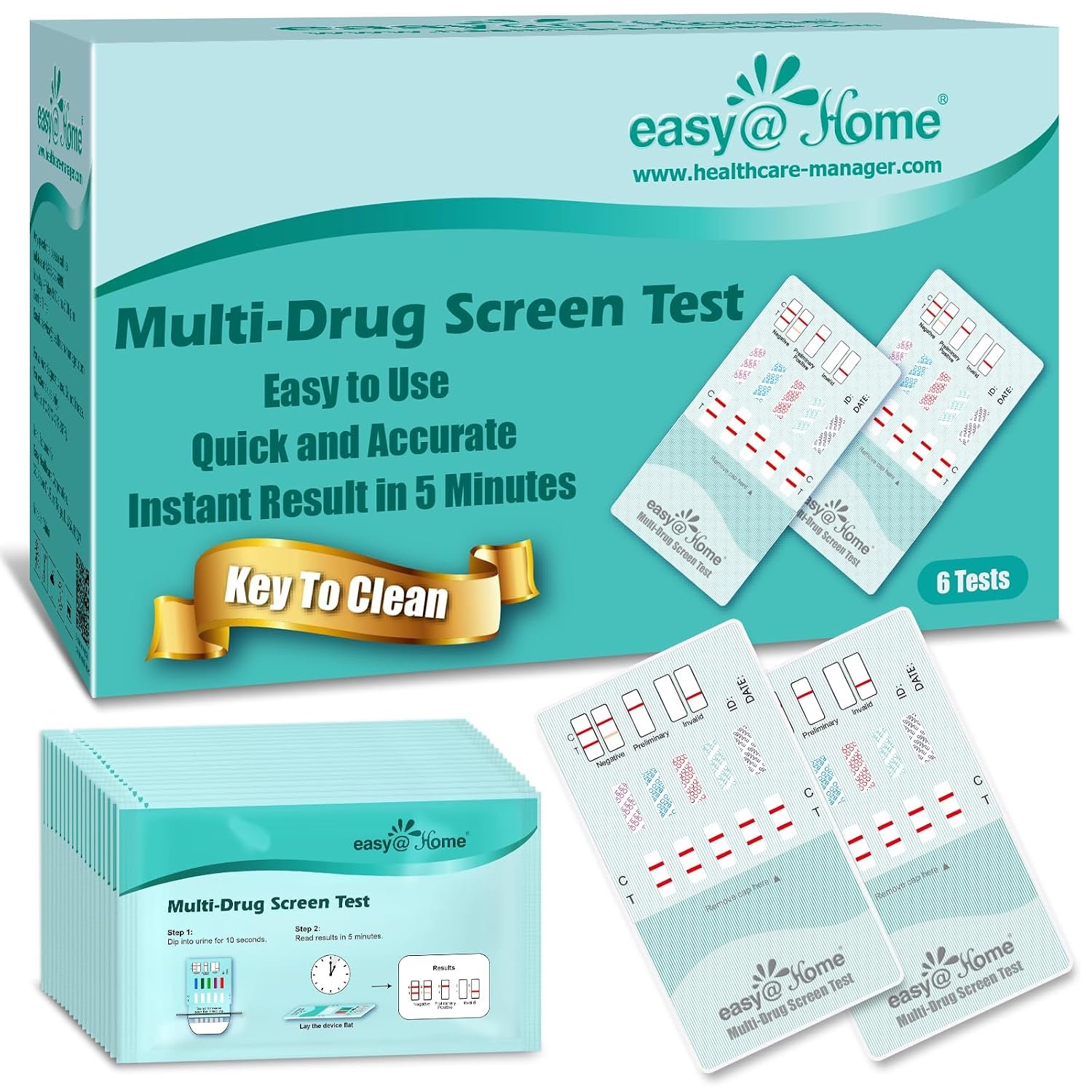 Easy@Home 6 Pack Multi-Drug Screen Test, 10 Panel Urine Drug Tests Kit