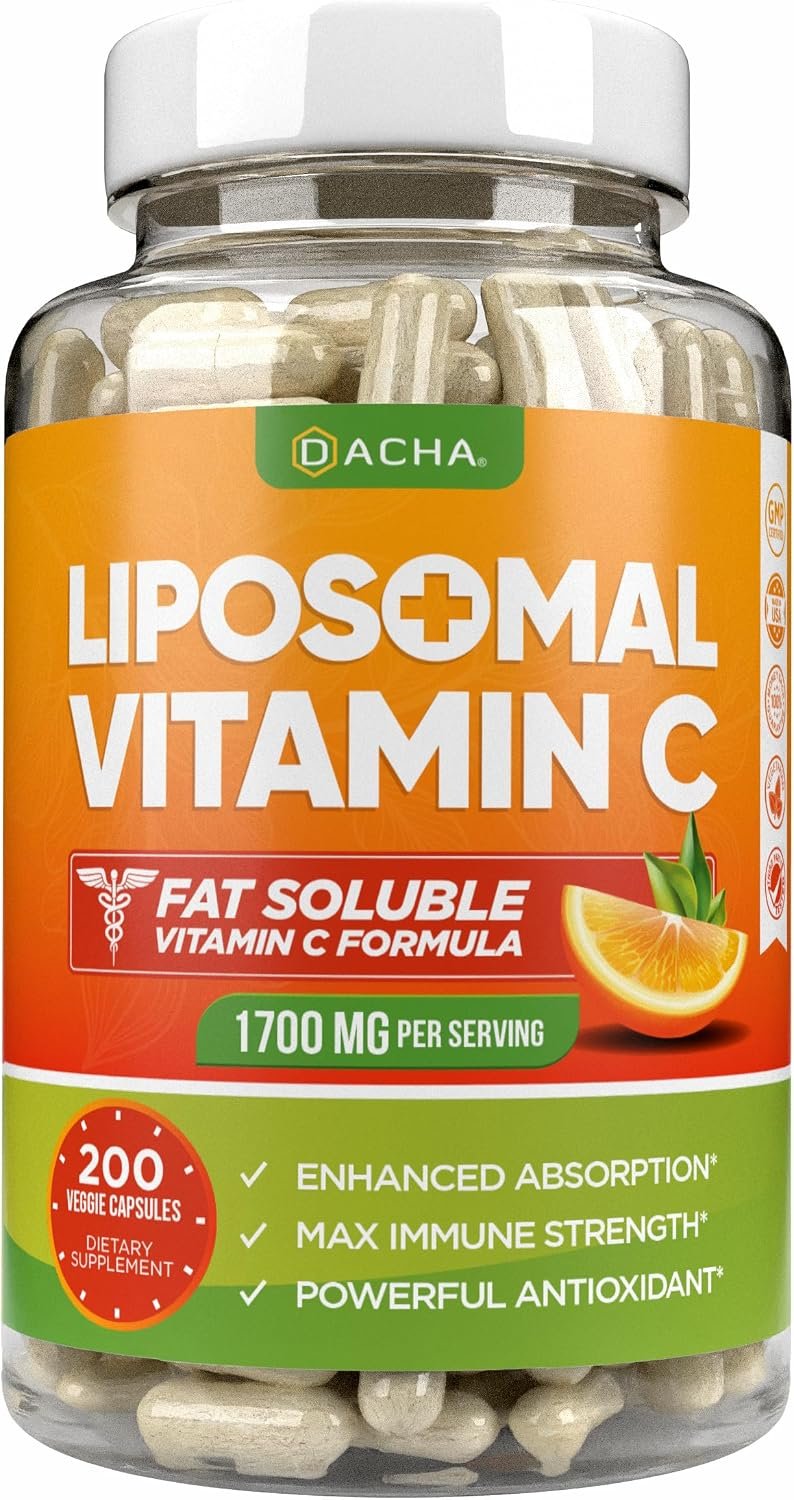 DACHA Natural Liposomal Vitamin C – 1700mg, 200 Capsules, Immune System & Collagen Booster, High Absorption Fat Soluble VIT C, Buffered, Skin Vitamins, Vegeterian, Vegan
