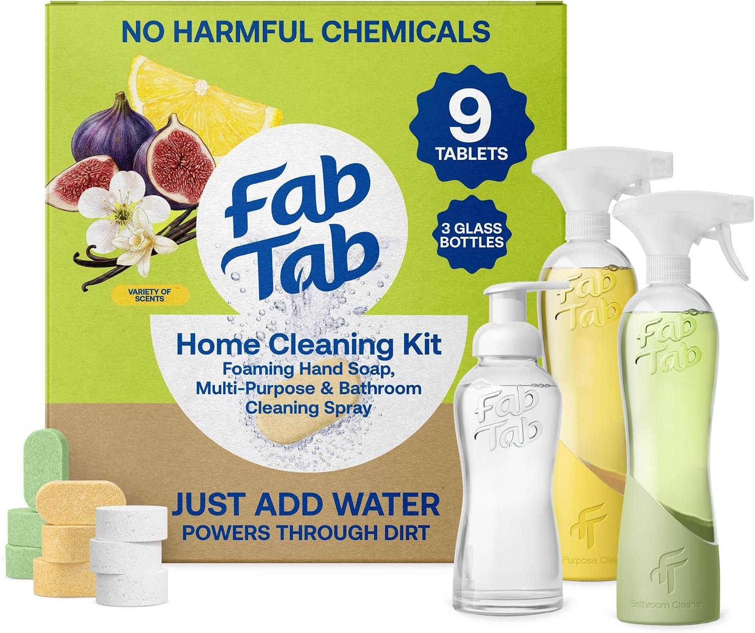 Fab Tab All Purpose, Bathroom, Hand Cleaner Tablets, 3 Bottles + 9 Refills