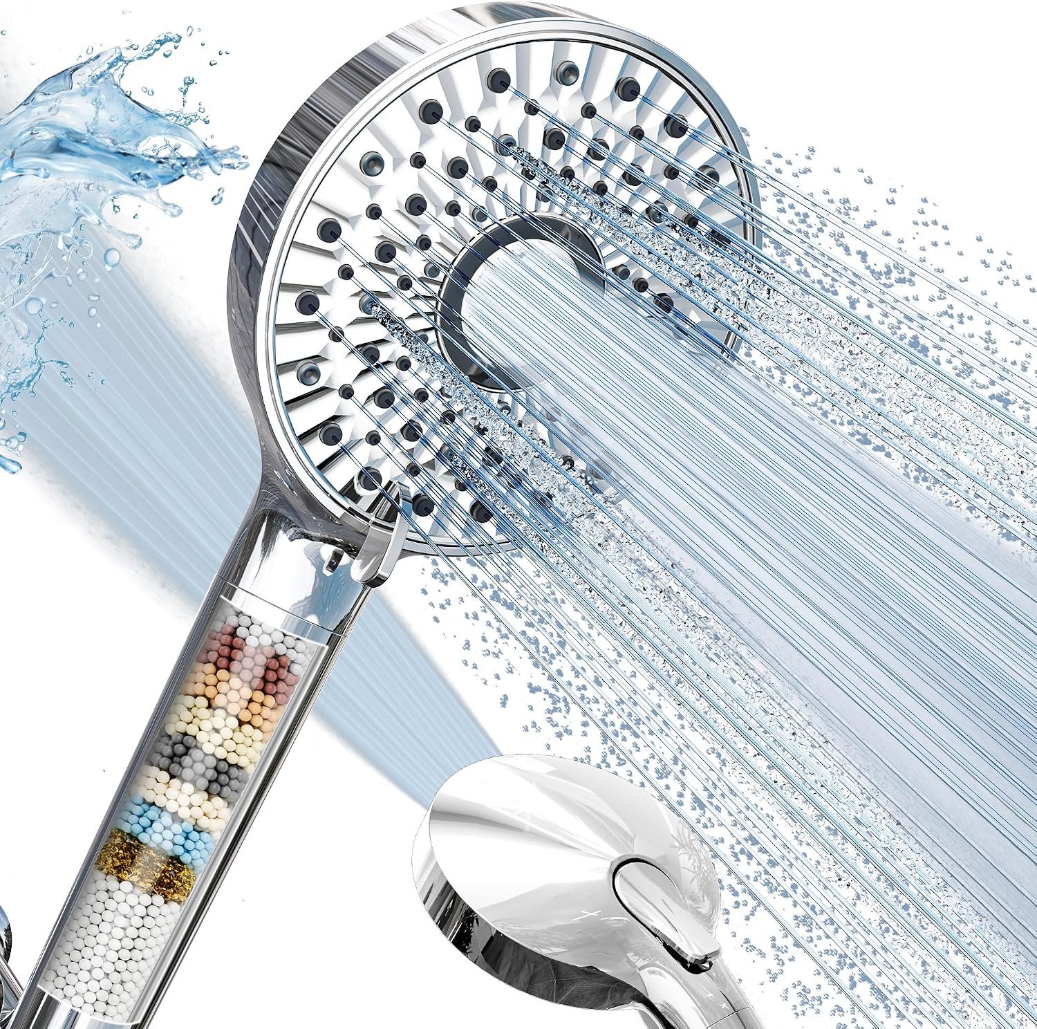 Magichome Filtered Shower Head with Handheld, 10-Mode Adjustable Detachable Chrome Showerhead w/Stainless Hose, Water Softener Filter Beads for Hard Water – Remove Chlorine, Reduce Dry Itchy Skin
