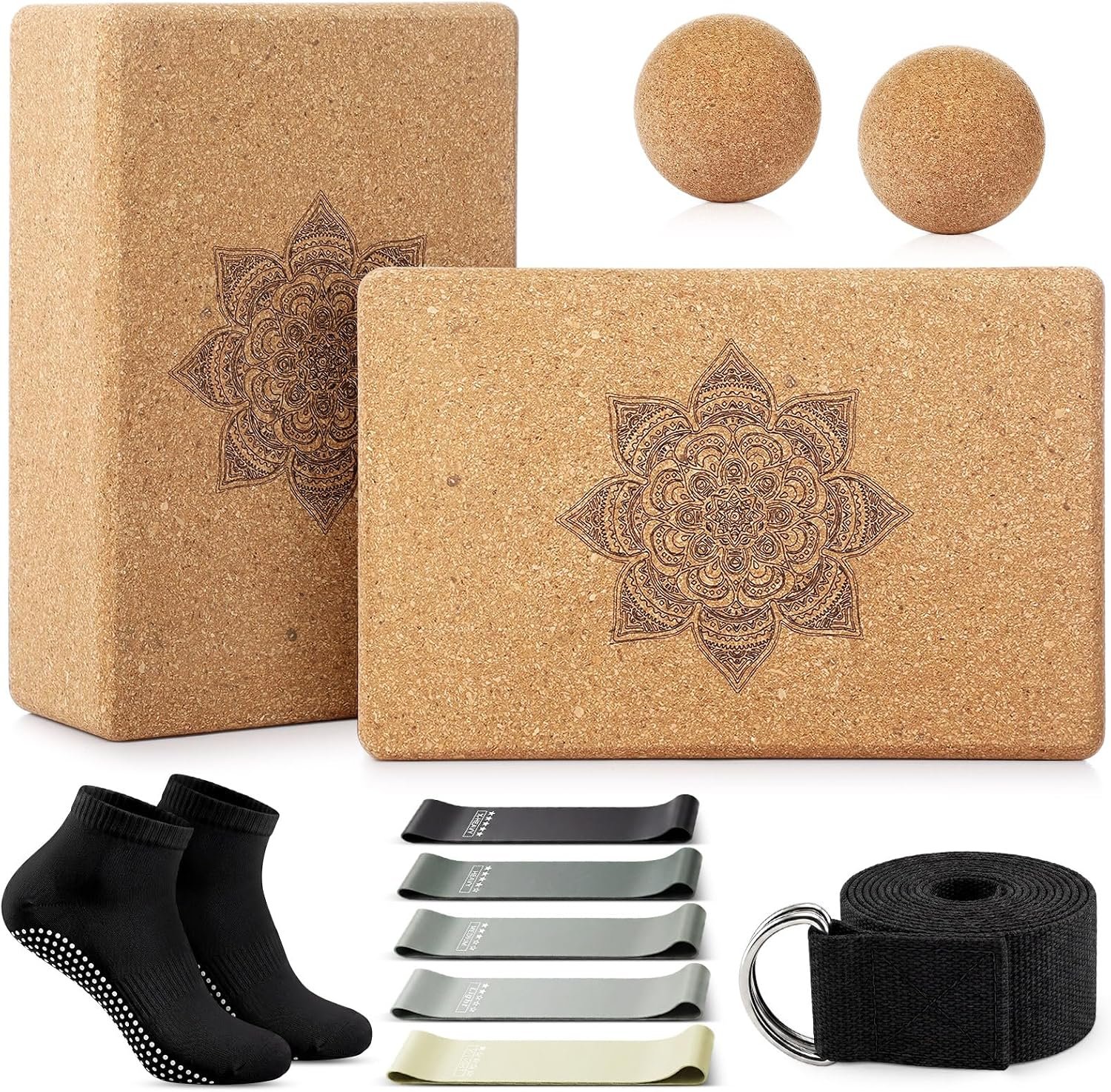 Outus 2 Pcs Yoga Accessories, Cork Yoga Blocks Set