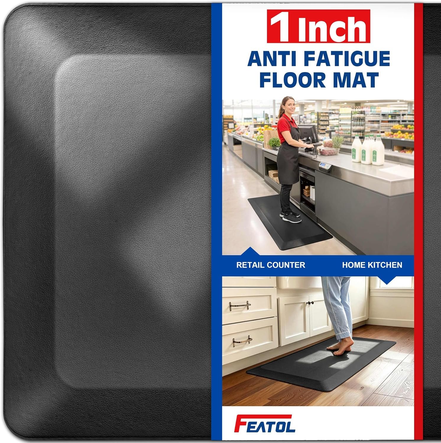 FEATOL 1 Inch Extra Thick Anti-Fatigue Mat for Standing Desk & Kitchen