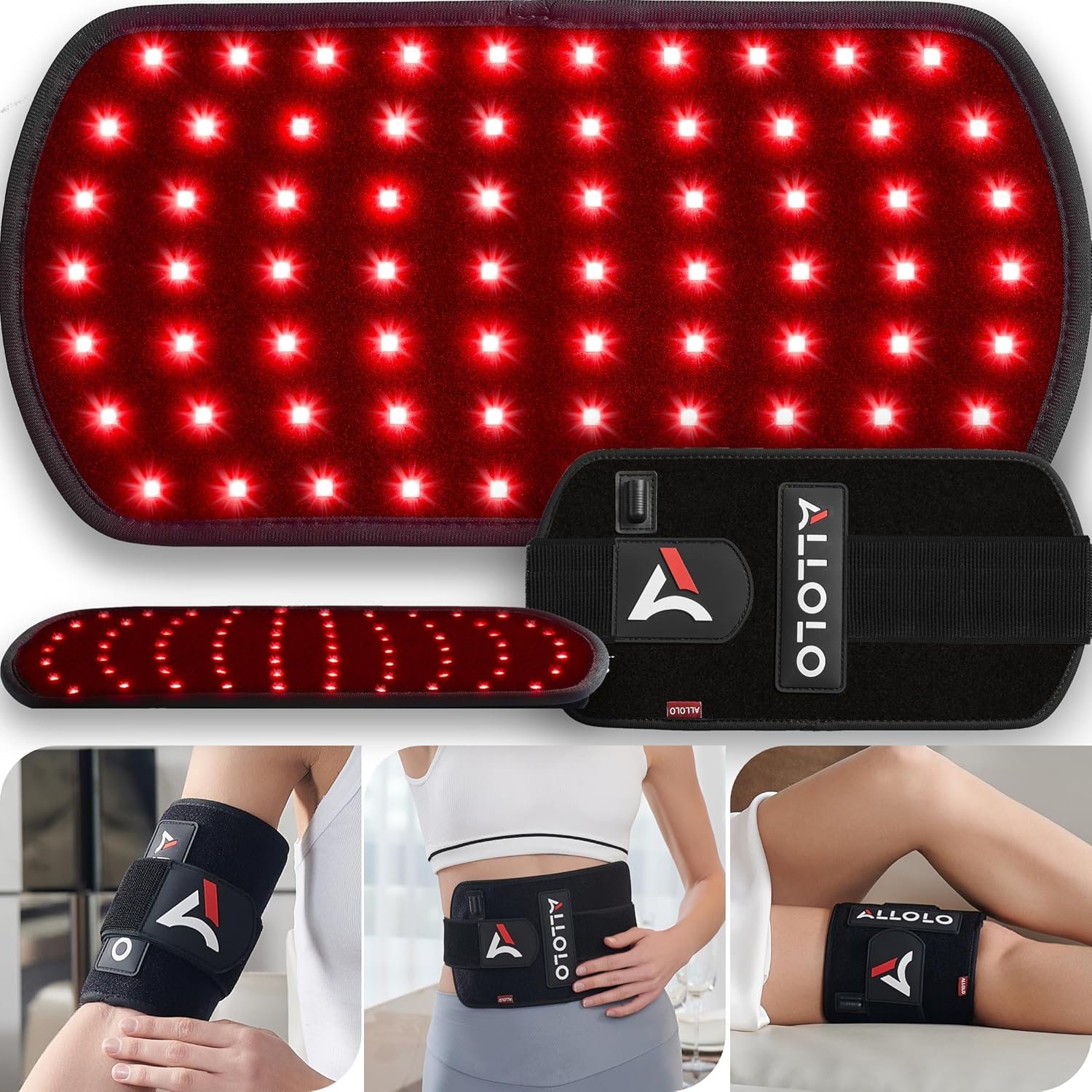 ALLOLO Red Light for Body, 3 in 1 LEDs Red Light Belt with Timer Remote Control, 660nm 850nm Infrared Light Pad for Body Waist Shoulder Knee, 12.6″ x 6.3″ Large Area
