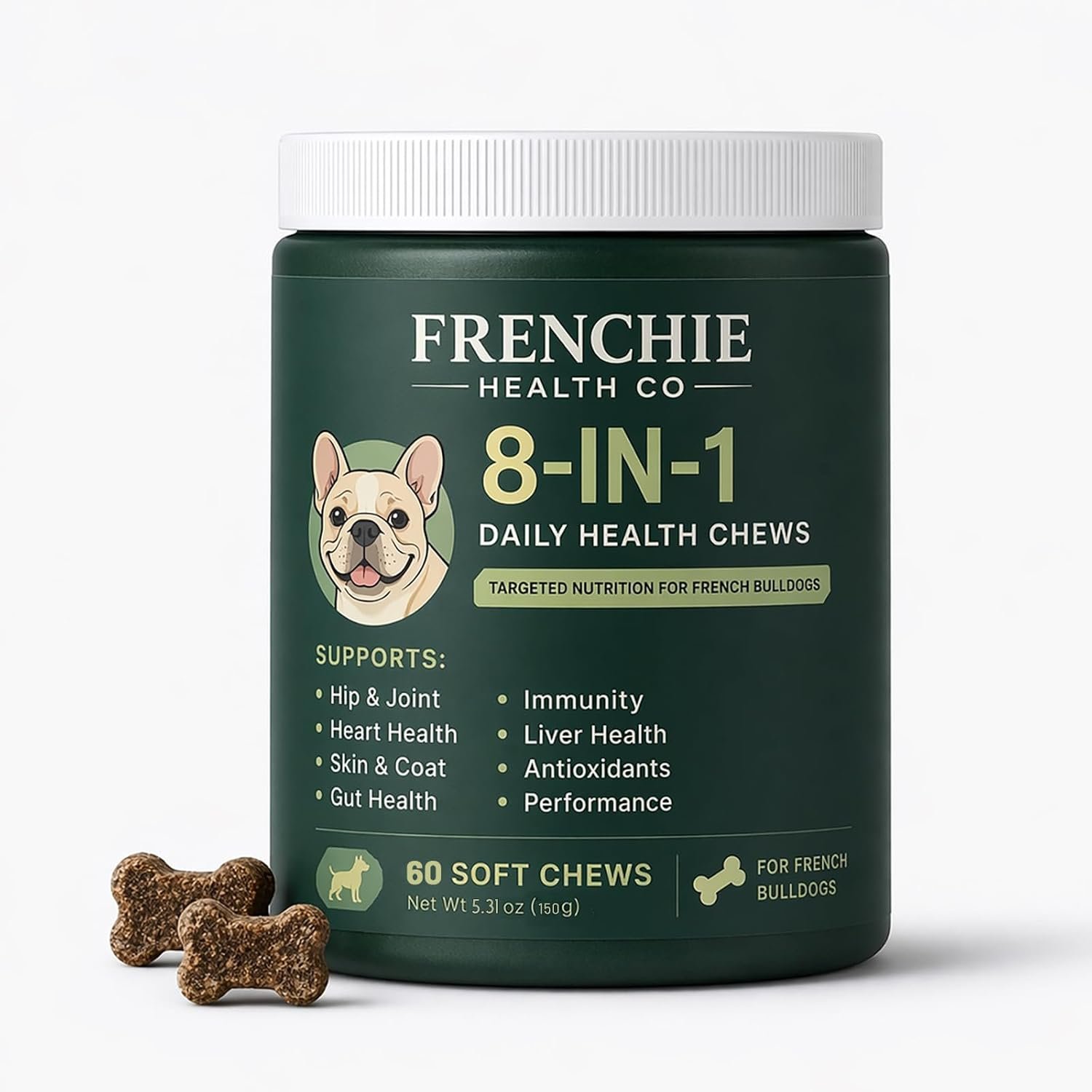 8 in 1 Daily Health Chews, 60 Count, Multivitamin for Dogs, Chewable Dog Vitamins and Supplements, French Bulldog Vitamins